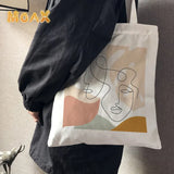 Women's Ulzzang Ins Shoulder Bag Canvas Abstract Art Face Handbags Tote Bag