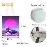 Women's Ulzzang Ins Shoulder Bag Canvas Abstract Art Face Handbags Tote Bag