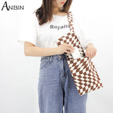 Vintage Crochet Crossbody Bag Checkered Lightweight Hobo Shoulder Purse