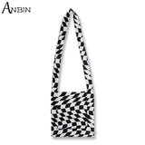 Vintage Crochet Crossbody Bag Checkered Lightweight Hobo Shoulder Purse