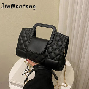 Vintage Chain Strap Crossbody Bag Plaid Shoulder Tote Handbag