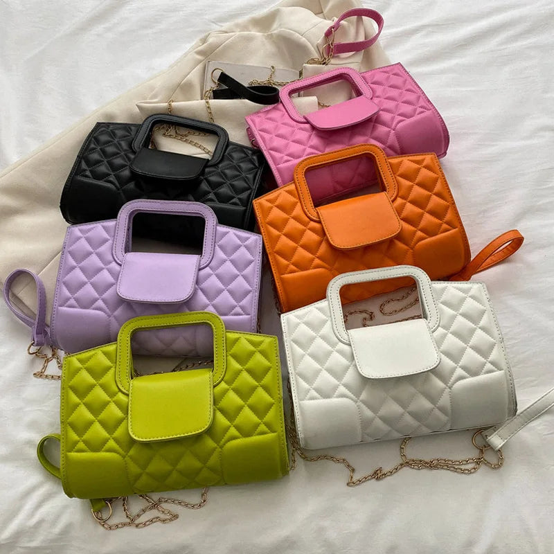 Vintage Chain Strap Crossbody Bag Plaid Shoulder Tote Handbag