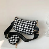 Women's Vintage Plaid Shoulder Bags with Mini Round Purse Pendant 2pcs