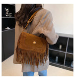 Vintage Tassle Suede Crossbody Bag Bohemian Handbag Purse