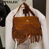 Vintage Tassle Suede Crossbody Bag Bohemian Handbag Purse