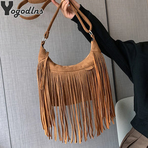 Vintage Tassle Suede Shoulder Crossbody Bag for Ladies