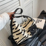 Zebra-stripe Canvas Waist Bag Large Capacity School Shoulder Tote