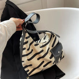 Zebra-stripe Canvas Waist Bag Large Capacity School Shoulder Tote