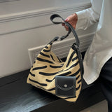 Zebra-stripe Canvas Waist Bag Large Capacity School Shoulder Tote