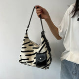 Zebra-stripe Canvas Waist Bag Large Capacity School Shoulder Tote