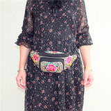 Embroidered Flower Ethnic Waist Pack Crossbody Chest Bag