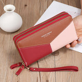 Women's Long Handheld Wallet Double Zipper Splice Contrast Large Capacity