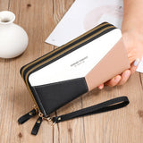 Women's Long Handheld Wallet Double Zipper Splice Contrast Large Capacity