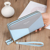Women's Long Handheld Wallet Double Zipper Splice Contrast Large Capacity