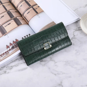 Women's Long Hand Purse Solid PU Wallet Large-capacity