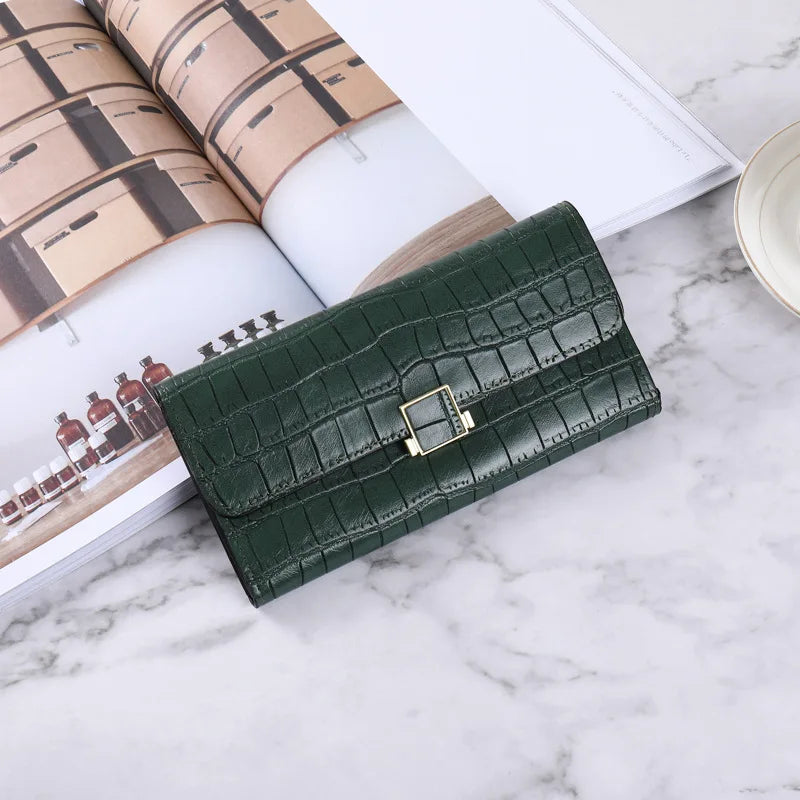 Women's Long Hand Purse Solid PU Wallet Large-capacity