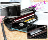 Leather Wallet with Floral Tulip Embossing Zipper Long Clutch