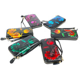 Leather Wallet with Floral Tulip Embossing Zipper Long Clutch