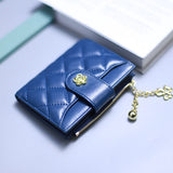 Women's Sheepskin Leather Wallet Plaid Purse