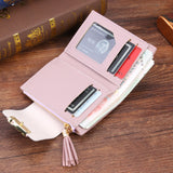 Women's Tassel Small Leather Wallet Zipper Purses Portefeuille