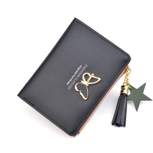 Women's Short Butterfly Tassel Zipper Wallet with Tassel