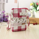 Women's Cotton Wallets Floral Plaid Phone Purses Coin Pouches Shoulder Bags
