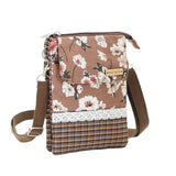 Women's Cotton Wallets Floral Plaid Phone Purses Coin Pouches Shoulder Bags