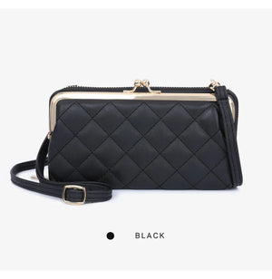 Women's Rhombus Plaid Embroidered Slash Shoulder Bag