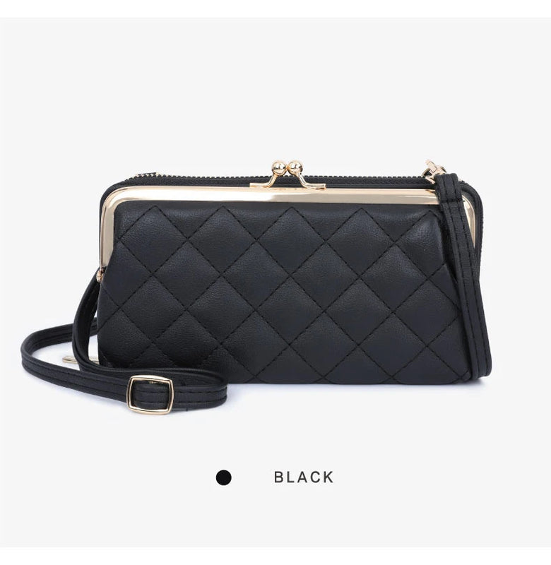 Women's Rhombus Plaid Embroidered Slash Shoulder Bag