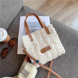 Women's Handwoven Shoulder Bag Lamb Wool Autumn Square Crossbody Bag
