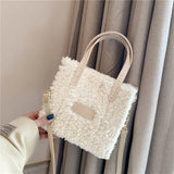 Women's Handwoven Shoulder Bag Lamb Wool Autumn Square Crossbody Bag
