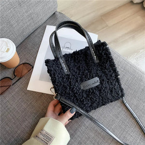 Women's Handwoven Shoulder Bag Lamb Wool Autumn Square Crossbody Bag