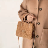 Women's Handwoven Shoulder Bag Lamb Wool Autumn Square Crossbody Bag