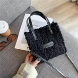 Women's Handwoven Shoulder Bag Lamb Wool Autumn Square Crossbody Bag