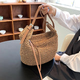 Large Capacity Women's Woven Beach Bag Hobo Straw Shoulder Handbag
