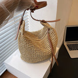 Large Capacity Women's Woven Beach Bag Hobo Straw Shoulder Handbag