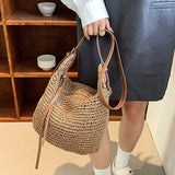 Large Capacity Women's Woven Beach Bag Hobo Straw Shoulder Handbag
