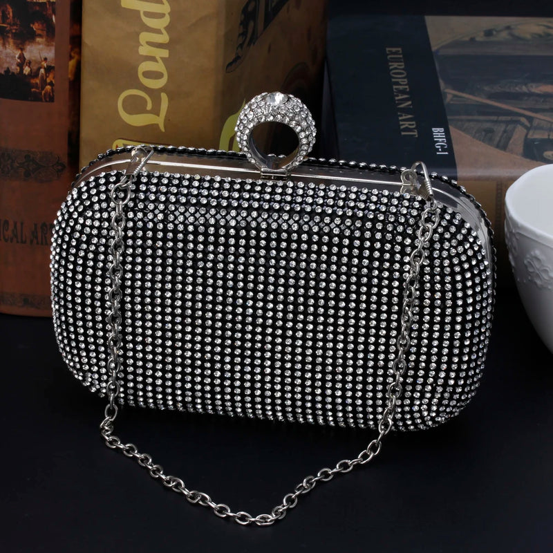 Womens Evening Bag Clutch with Rhinestone Studded Handbag