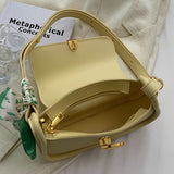 Yellow Leather Crossbody Bag with Silk Scarf