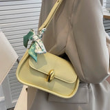 Yellow Leather Crossbody Bag with Silk Scarf