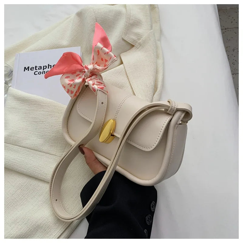 Yellow Leather Crossbody Bag with Silk Scarf