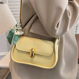 Yellow Leather Crossbody Bag with Silk Scarf