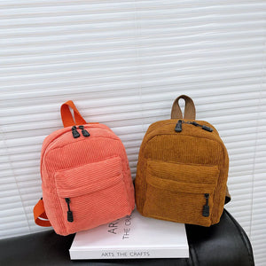 Vintage Corduroy Backpack Small Knapsack School Mini Mochila
