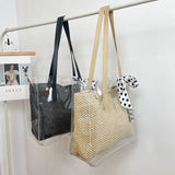 Women's Transparent Jelly Tote Bag Straw Woven Handbag