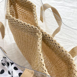 Women's Transparent Jelly Tote Bag Straw Woven Handbag