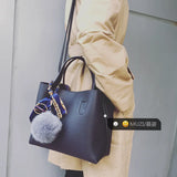 Women's PU Leather Wool Ball Bucket Bag Mother Lady Messenger Shoulder Handbag