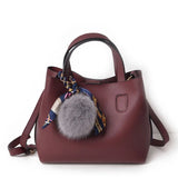 Women's PU Leather Wool Ball Bucket Bag Mother Lady Messenger Shoulder Handbag