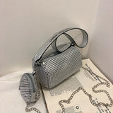 Women's Rhinestone Shoulder Bag with Large Capacity and Mini Pouch