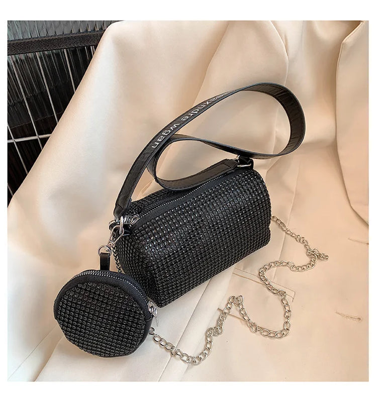 Women's Rhinestone Shoulder Bag with Large Capacity and Mini Pouch
