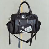 Nylon and Leather Women's Shoulder Bag with Rivet Design